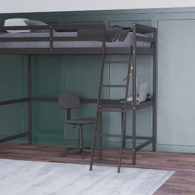 Emma And Oliver Twin Wood Loft Bed Frame With Protective Guardrails And Integrated Desk And Ladder For Use With Any 6-8" Thick Mattress 6 Emma And Oliver Twin Wood Loft Bed Frame With Protective Guardrails And Integrated Desk And Ladder For Use With Any 6-8" Thick Mattress - Image 4