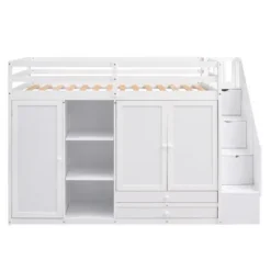 Functional Twin Loft Bed With 3 Shelves, 2 Wardrobes, 2 Drawers And Ladder With Storage-ModernLuxe -Child Home Decoration Store GUEST eeddf5cb 81b0 494a 989e 511808994134