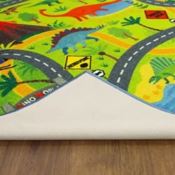 KC CUBS Boy & Girl Kids Dinosaur Dino Car Vehicle Traffic Road Educational Learning & Game Play Nursery Bedroom Classroom Rug Carpet -Child Home Decoration Store GUEST f4550659 1349 49f8 9447 b244a57c93a7