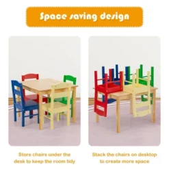 Costway Kids 5 Piece Table Chair Set Pine Wood Multicolor Children Play Room Furniture -Child Home Decoration Store GUEST f66ffaa8 a015 4a48 9401 5addfef51a83