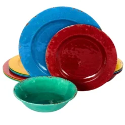 Gibson Studio California Mauna 12 Piece Assorted Crackle Decal Melamine Dinnerware Set -Child Home Decoration Store GUEST f835a310 56d5 415b a238 7d4100e6a83b