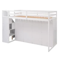 Functional Twin Loft Bed With 3 Shelves, 2 Wardrobes, 2 Drawers And Ladder With Storage-ModernLuxe -Child Home Decoration Store GUEST f8a7a70d ae14 48d0 8bb1 d048a7f2f2ad