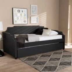 Twin Ally Fabric Upholstered Sofa Daybed With Roll Out Trundle Guest Bed Dark Gray - Baxton Studio -Child Home Decoration Store GUEST fe08012f 2bf6 491f a494 de78d820116f