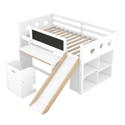 Wood Loft Bed With Slide, Cabinets, Blackboard, Desk And Chair-ModernLuxe 8 Wood Loft Bed With Slide, Cabinets, Blackboard, Desk And Chair-ModernLuxe - Image 6